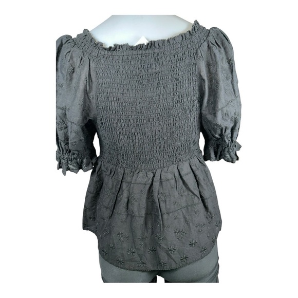 OLD NAVY Puff-Sleeve Smocked Embroidered Babydoll Blouse Elegant Women's SZ M - Picture 5 of 7